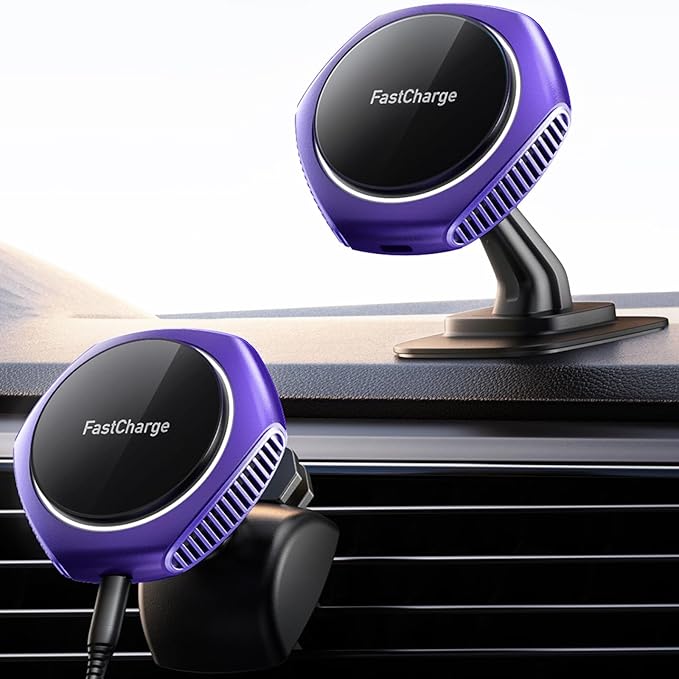 JOYMASS for MagSafe Car Mount Charger, 15W Fast Charging Magnetic Wireless Car Charger Phone Holder Mount Fits iPhone 15 Pro Max Plus 14 13 12 Mini MagSafe Case - Purple