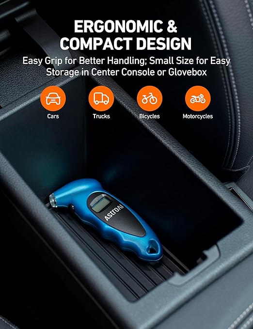 AstroAI Digital Tire Pressure Gauge 0-150PSI Calibrated to ANSI B40.7 +/-1PSI, Accurate in 0.1 Increments, Tire Repair Tools 4 Pressure Measurements for Car Truck with Backlight LCD, Blue