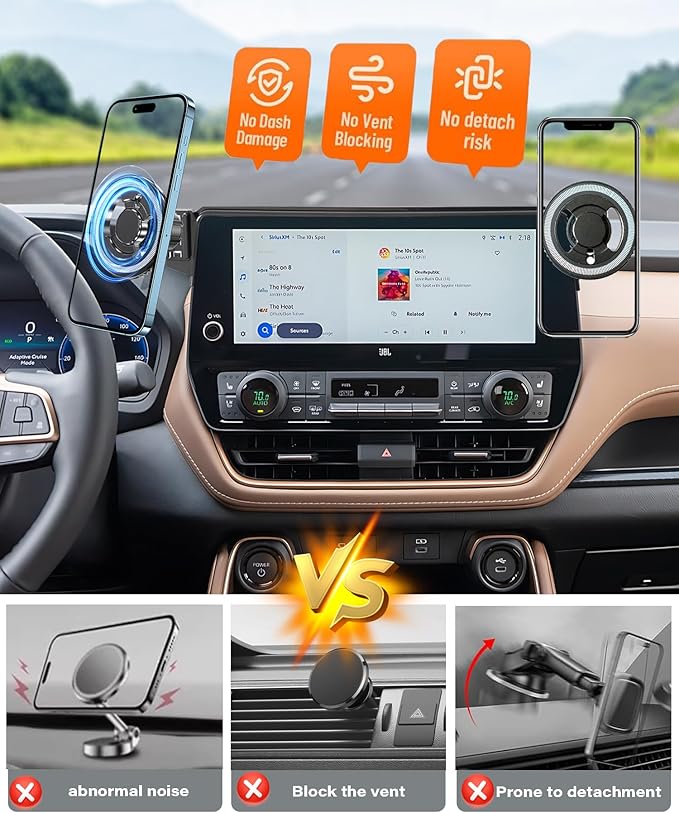 Magnetic Car Phone Mount for Toyota Grand Highlander/Grand Highlander Hybrid 2024-2026,for MagSafe Strong Magnets Cell Phone Holder 12.3-Inch Touch Screen Cradles,with Portable Phone Gripper
