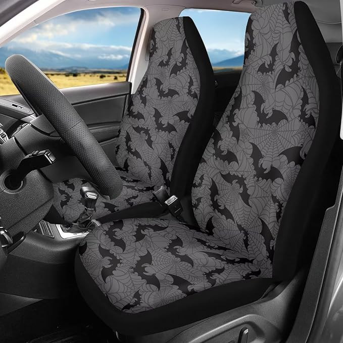 Halloween Bat Car Front Seat Covers Breathable Car Seat Covers Front Seats Only Stretch Polyester Fabric Cover Easy to Install Universal Fit for Most Vehicle