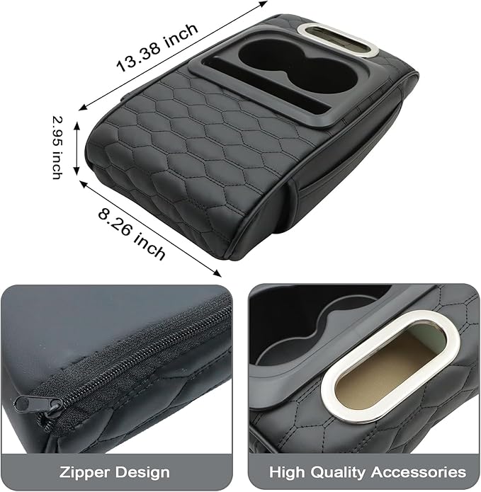 Priprilod Car Center Console Armrest Pillow, Leather Memory Foam Car Armrest Cushion with Cup Holder & Phone Holder, Universal Armrest Storage Box Protector for Most Vehicles, Car Accessories (Black)