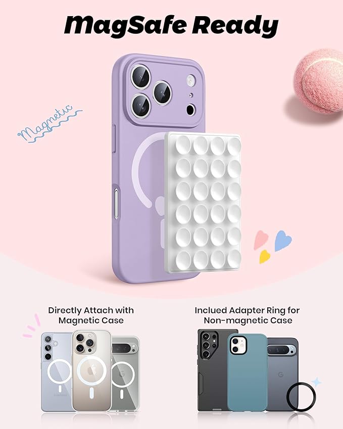 amBand Magnetic Suction Mirror Window Phone Holder, Sticky Grip Double Sided Mount for iPhone, Gym Bathroom Kitchen, Hands-Free for Makeup FaceTime Shower Viewing with MagSafe Accessories, Frost White