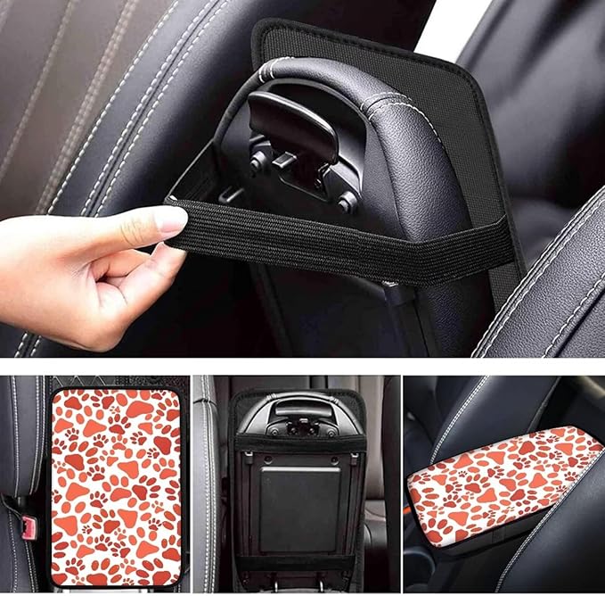 UNICEU Orange Dog Paw Car Center Console Cover Universal Fit Comfort Car Center Console Protector Universal Fit Arm Rest Cover Seat Storage Lid Covers for Women Men