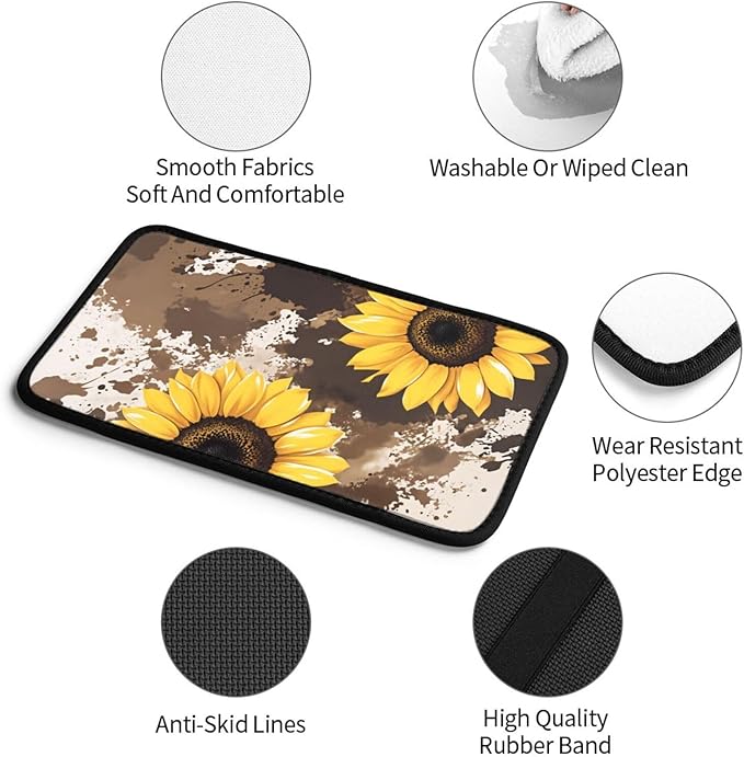 Universal Car Center Console Cushion Pad, Sunflower Flowers Brown Soft Waterproof Car Center Console Cover Auto Armrest Seat Box Cover Protector for Most Vehicle SUV Truck Car