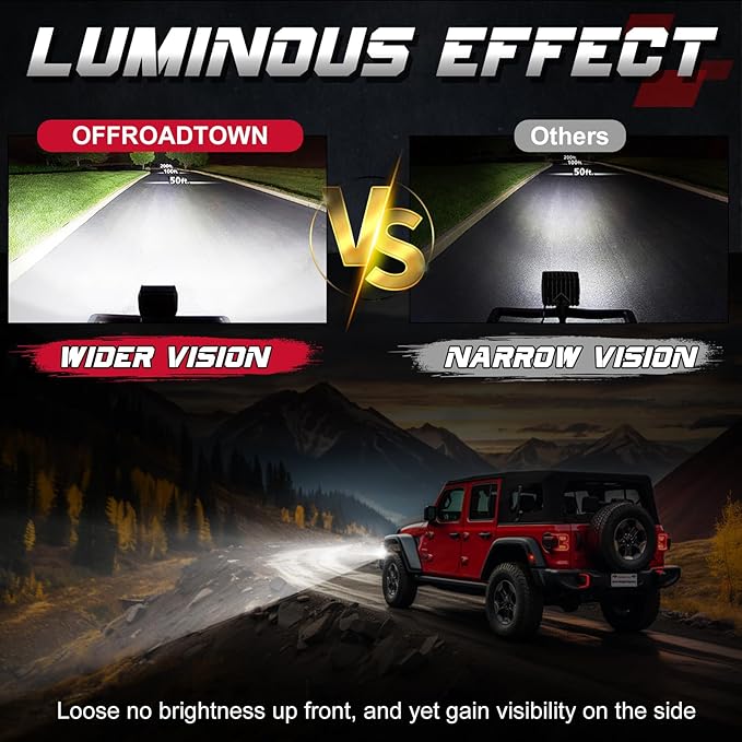 OFFROADTOWN 2Pcs 4 Inch LED Pods Side Shooter Ditch Lights Spot Flood Combo LED Bar Fog Cube Work Offroad Driving Bumper Lights for Truck ATV UTV SUV Boat