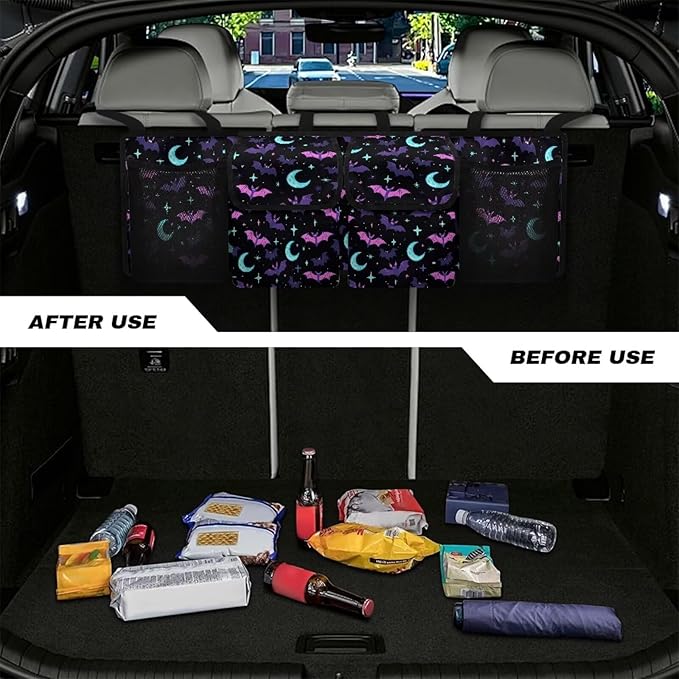 Car Trunk Organizer Halloween Bats Car Back Seat Hanging Storage Bag Multipurpose Auto Interior Accessories for Hatchback Crossover Minivan Truck MPV