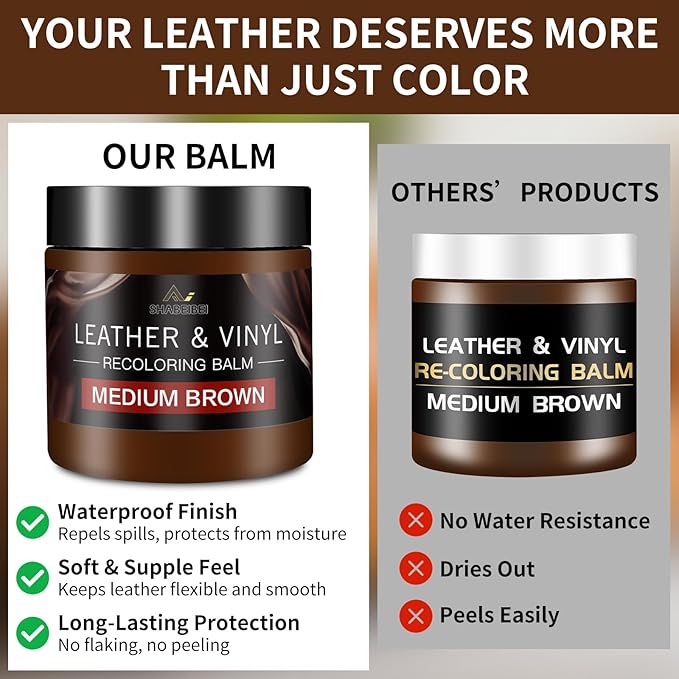 Leather Recoloring Balm with 100ml Mink Oil, Medium Brown Leather Repair Kit and Scratch Remover for Furniture, Car Seats, Sofas, Dye & Restorer for Couches, Vinyl, PU, Faux