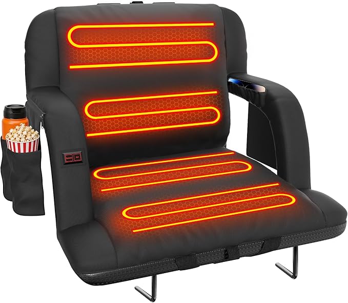 Suteck Extra Wide Heated Stadium Seats with Back Support, Portable Sofa Style Bleacher Chair with Back and Cushion, Armrest, Ideal for Outdoor Stadiums and Events -23" Wide 1 Pcs