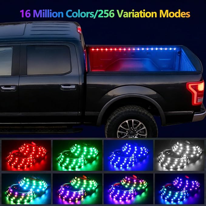 Truck Bed Lights 2Pcs - Multicolor 16 Million Colors,APP & Built-in Control,IP67 Waterproof,Music Sync,12V DC,60-Inch