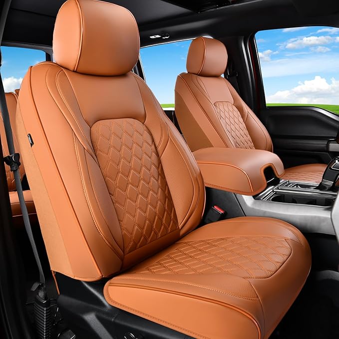 Huidasource Tacoma Car Seat Covers Brown Fit for 3rd Gen Toyota Tacoma 2016-2023 Double & Crew Cab SR SR5 Limited TRD Sport/Pro/Off Road, Front & Back Leather Truck Seat Cover (Full Set/Brown)