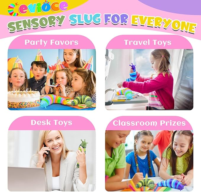 Cevioce Sensory Slug Fidget Toys for Kids & Adults - 3 Pack Slug Toys for Autism Therapy, Age 3+ Travel & Party Favors