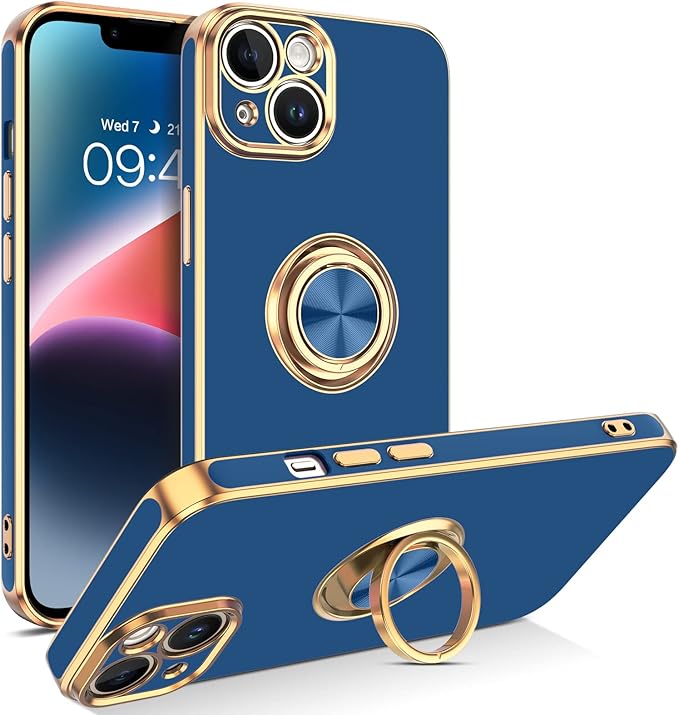 VENINGO iPhone 14 Case,Phone Cases for iPhone 14,Slim Fit Soft 360° Ring Holder Kickstand Magnetic Car Mount Supported Easy Clean Shockproof Protective Cover for Apple iPhone 14 6.1" 2022, Deep Blue