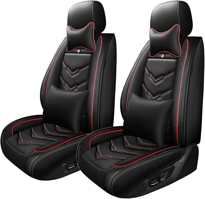 Car Seat Cover for Ford Explorer 2000-2025, Waterproof Durable Compatible Airbag, Premium Leather Seat Protector(2 Seats Luxury,Black Red)