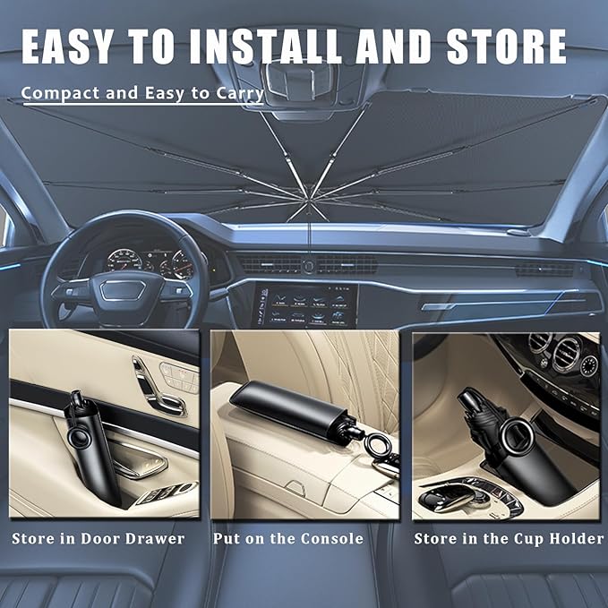 JDDRY Car Front Windshield Sun Shade with Pull Cord, Umbrella Sun Shade for Windshield, 2024 Upgrade Car Umbrella Sunshade, MPV (150x95cm/59x37.4)
