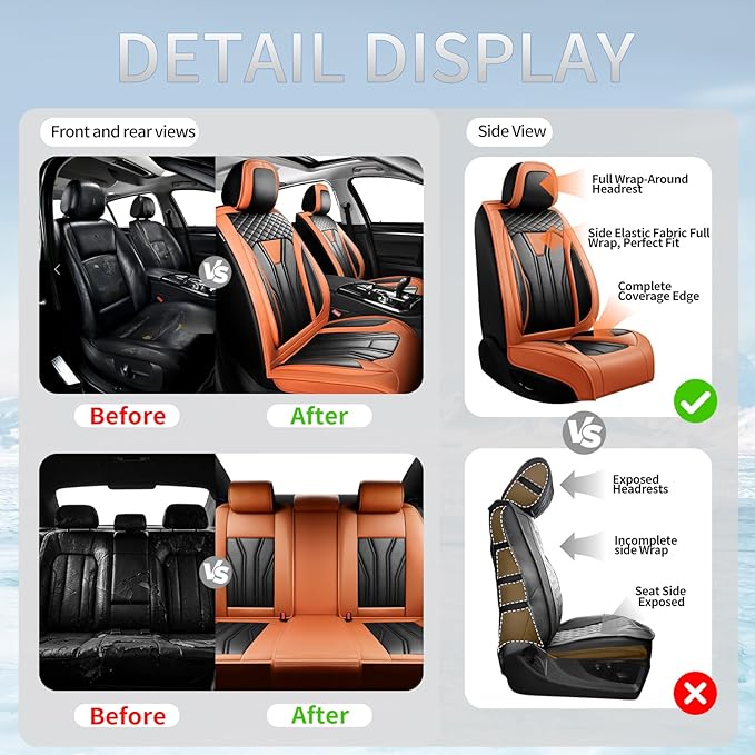 Fit HRV Car Seat Covers Compatible with Honda HRV 2016-2025 2026, Premium Leather Breathable,Wear Resistant, Airbag Compatible, All-Weather Protection & Full Coverage, Full Set Orange&Black