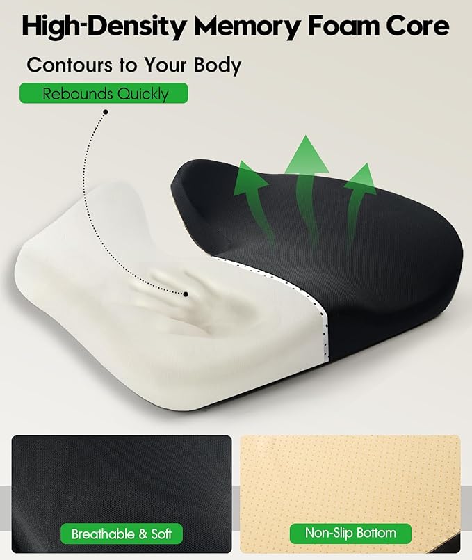 Premium Seat Cushion - Pressure Relief Cushion for Office Chair, Car, Wheelchair | Cool Gel Memory Foam for Tailbone Pain Relief | Multi-Purpose Comfort