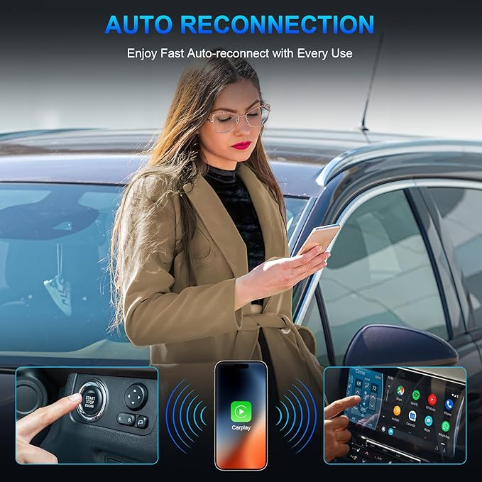 Mini Wireless Adapter for Carplay/Android Auto, Fastest for Converts Factory Wired to Wireless Carplay Adapter for OEM Cars from 2016,Plug & Play,Mini Size Car Play Dongle for iOS 10+/Android 11+