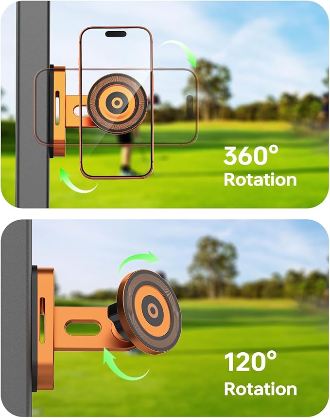 Magnetic Golf Cart Phone Holder Compatible with iPhone 12-17, Golf Accessories for Men, Photography-Friendly T-Shape Design Strong Magnetic Phone Caddy with 360° Adjustable Ball Head, Golf Gifts