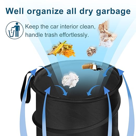 Car Trash Can, 2 Packs Pop-up Car Trash Bin, Large-Sized Collapsible Garbage Can, Trash Bag with Elastic Band Hanging, Double-Layer Washable Trash Can, Waste Basket with Velcro