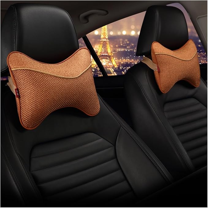 Car Headrests Cervical Neck Pillow Head Cushion Memory Foam Cotton Fit for Seat Waist Lumbar Support(Beige)