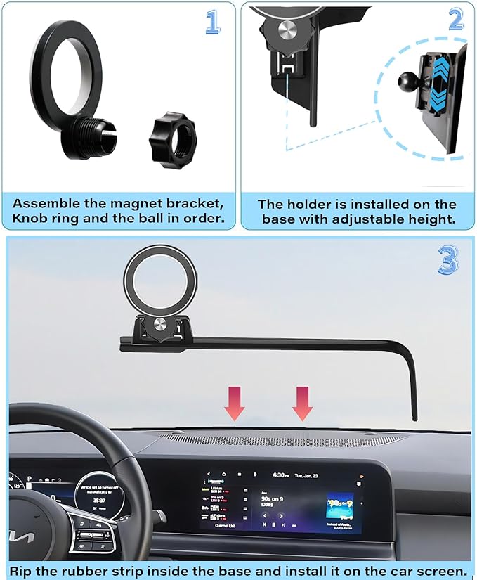 Car Phone Holder for Kia Seltos 2024 2025 Accessories Apply to 8/10.25 Inch Touch Screen Fixed Clip Magnetic Cell Phone Mount Hands-Free 360 Degree Rotation