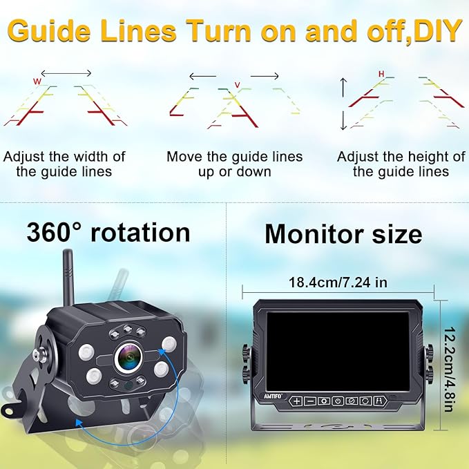 AMTIFO Wireless RV Backup Camera System - 2 HD 1080P Cameras with 7" Split-Screen Monitor,Compatible with Furrion Pre-Wired RVs,Loop Recording,Night Vision,Easy Install for Trailers Campers Trucks