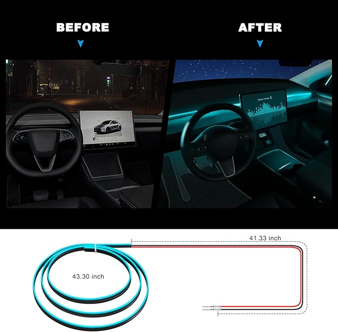 Acrylic Interior Car LED Strip Light with 6mm Sewing Edge - 43.3 inches Ambient Lighting Kits, Neon LED Strip Light(110CM/43.3IN, Ice Blue)