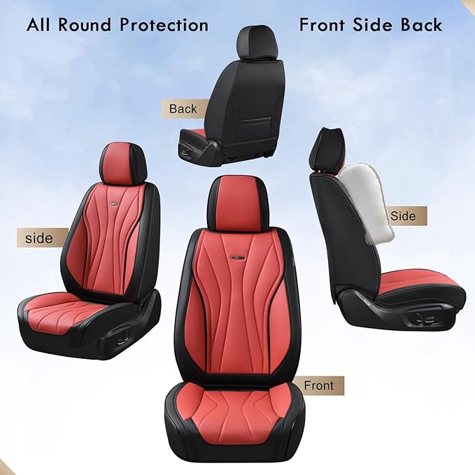 Coverado Car Seat Covers, Front Seat Cover for Cars, 2 Pack Premium Leather Seat Cover, Universal Seat Cover, Waterproof Car Seat Protector, Automotive Seat Cushion Fit for Most Vehicles (Black&Red)