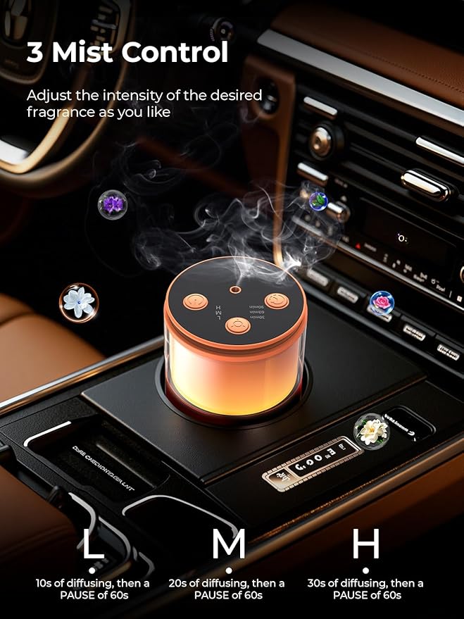 Waterless Diffuser for Essential Oil: Mini Battery Scent Diffuser for Room&Home&Car with 9 Colors LED Light - Portable Aroma Cool Mist Machine Bright Orange