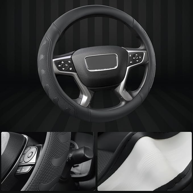 GIANT PANDA Steering Wheel Cover for GMC Sierra Acadia Terrain Yukon(Black-Standard Size)