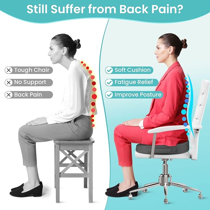 Office Chair Seat Cushion, Cooling Gel Enhanced Memory Foam Cushion for Long Sitting - Back, Sciatica, Coccyx, Tailbone Pain Relief Pillow - for Office, Gaming, Car, Wheelchair - Grey, X-Large