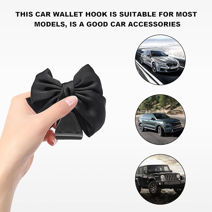 2 PCS Car Back Seat Headrest Hooks, Cute Bow Vehicle Backseat Storage Headrest Hanger, Car Organizer Hooks for Handbag Clothes Grocery Bags, Car Interior Accessories