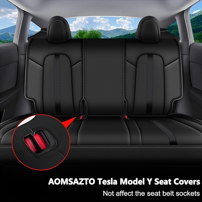 AOMSAZTO Car Seat Cover Fit for Tesla Model Y 2020 2024 - Half Surrounded Customized Seat Covers(Black with Stripe)