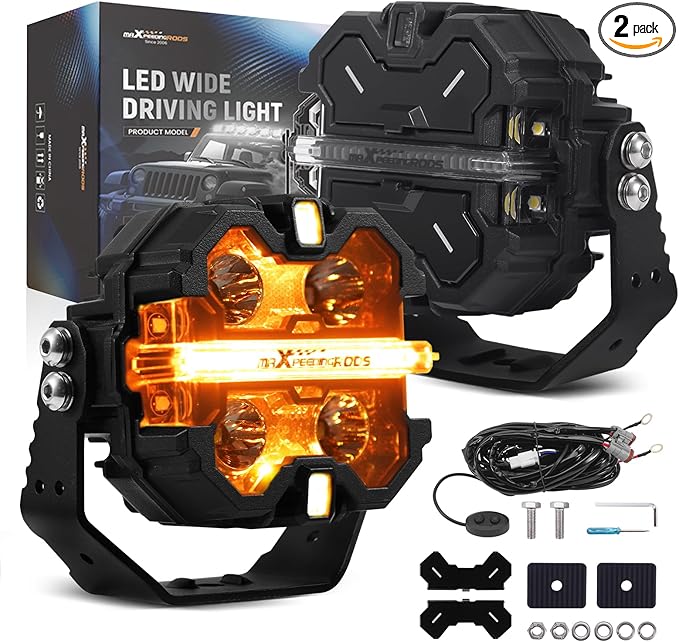 maXpeedingrods 3.5 Inch LED Off Road Lights 160W 19200LM, Auxiliary Fog Light Spot, 7 RGB Colors for Ambient, 270°Side Shooter Wide Range, Light Bar for Jeep SUV Pickup ATV with Black Covers