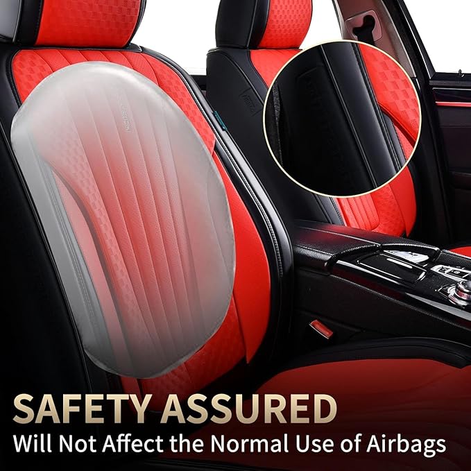 FLORICH Car Seat Covers, Premium Leatherette Car Seat Covers Front Seats, Waterproof Leather Seat Protectors, Automotive Seat Protectors Universal Fit for Most Sedans Cars SUV Trucks, Black&Red