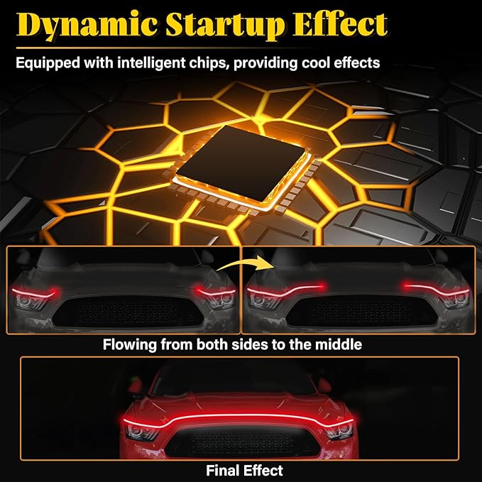DIBMS 71-inch High-Brightness Car Hood Gap LED Light Strip - Daytime Running Lights Universal Auto Exterior Decor Accessories (Red)