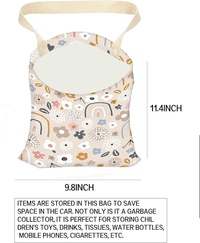 Car Garbage Can, Hanging Car Trash Can Bag for Cute Car Back Seat Organizer, Cute Flowers