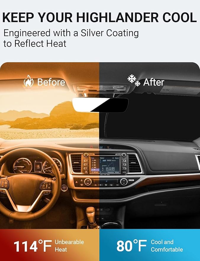 Proadsy 2026 Upgrade Front Windshield Sun Shade Foldable Sunshade Protector Custom Fit 2014-2019 Highlander LE XLE SE Limited Hybrid SUV Accessories