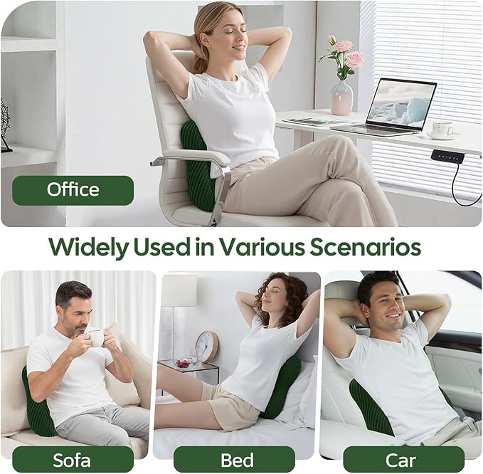 Lumbar Support Pillow for Recliner, Back Support Pillow for Office Chair, Back Cushion with Shredded Foam for Back Pain Relief & Reading, Lumbar Cushions for Couch, Sofa Seat, Car, Green