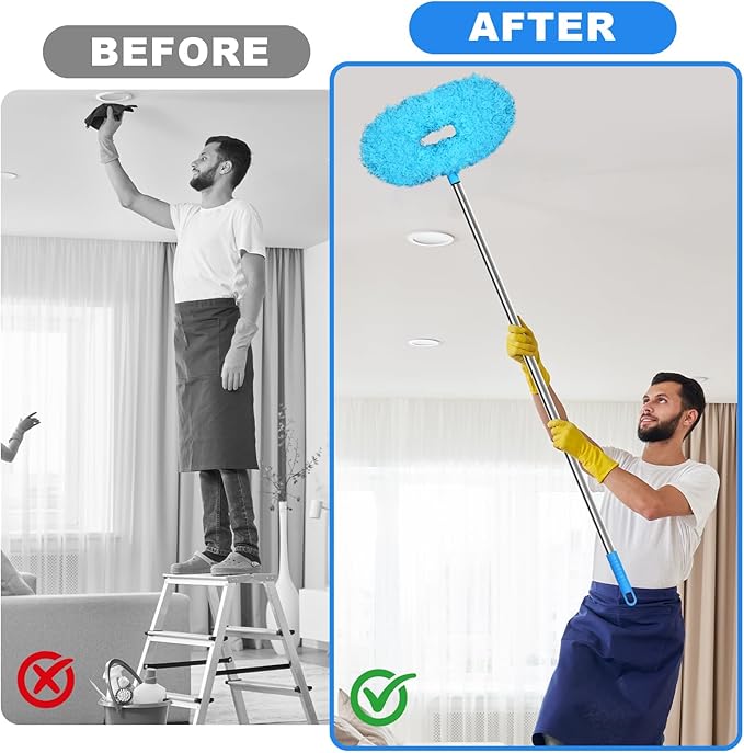 Storystore Ceiling Fan Cleaner Duster - Adjustable Duster with Extension Pole,Dusters for Cleaning Fan Blade, Walls and Cobweb (2Pcs Dusters/Blue)