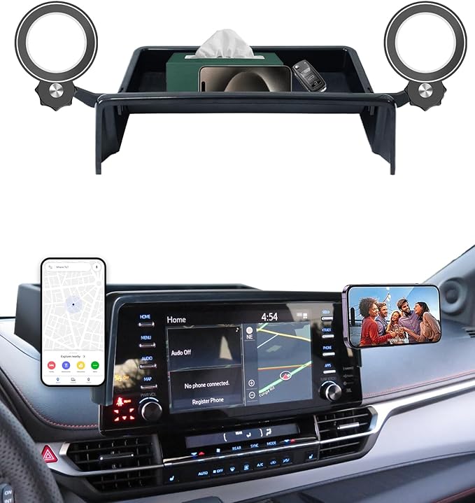 Car Phone Holder for Toyota Sienna 2021-2024 Accessories Magnetic Cell Phone Mount Apply to 9 Inch Screen Fixed Clip Hands-Free 360 Degree Rotation with Dashboard Storage Tray