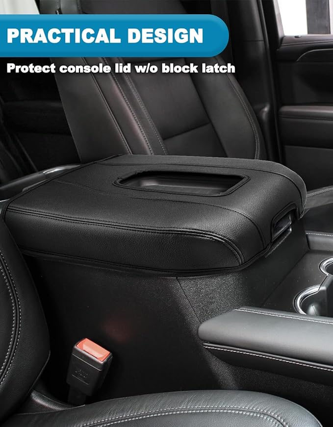 Center Console Armrest Cover for GMC Sierra & Chevy Silverado 2019-2026, Tahoe & Yukon & Suburban 2021-2026, Floor Console Bucket Seat Only, Vinyl Leather Trim, Scratchproof, Black
