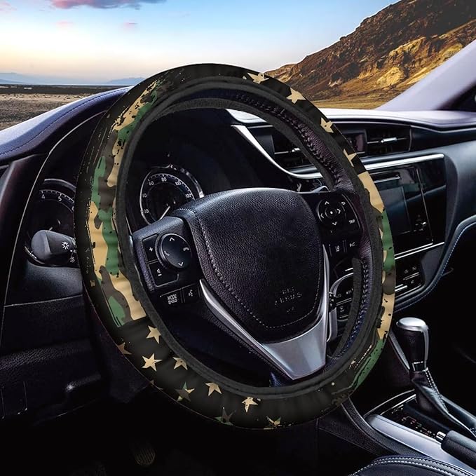 SEANATIVE Car Steering Wheel Protector Cover Army Camo American Flag Automotive Universal Steering Wheel Cover, Car Accessior, Easy to Disassemble