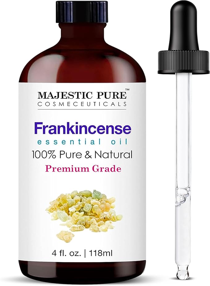 Majestic Pure Essential Oil with Glass Dropper - 100% Pure and Natural - Essential Oils for Diffuser, Aromatherapy, Soap and Candle Making, Frankincense Essential Oil, Frankincense Oil, 4 Fl Oz