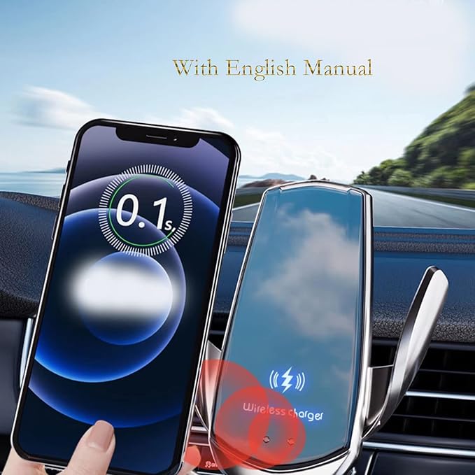 Wireless Car Charger Mount Automotive Electric Induction 15W Wireless Charger Car Auto Clamping Car Phone Holder Mount Wireless Charging Mount Vent Phone Holde Compatible with Android (Blue)