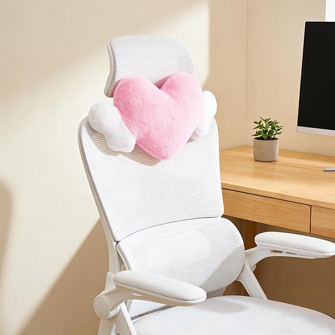 AKAZA 2 Pcs Plush Heart Shaped Pillow with Angel Wings - Car Headrest Cushion, Soft Comfortable Seat Pillow for Driving Travel, Office Room Car Decor ，Pink, 19.7 x9.4 Inch (Pink)