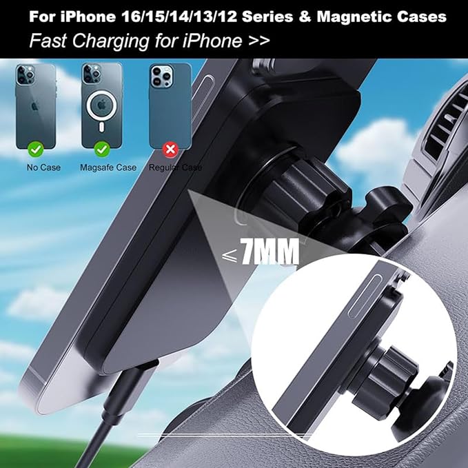 for MagSafe Car Mount Charger, 15W Magnetic Wireless Car Charger for iPhone 17/17 Pro/17 Pro Max/Air/16 15 14 13 12 Pro Max Plus mini, Magnet Cell Phone Holder for Air Vent (Black)