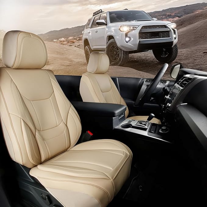 Coverland Custom Fit Car Seat Covers for SUV Compatible with [Escalade, Pilot, Escape, Kicks, RAV4, Forester, F‑Pace] Premium Waterproof Non-Slip Interior Seat Protector [Front Beige - Size Chart A28]
