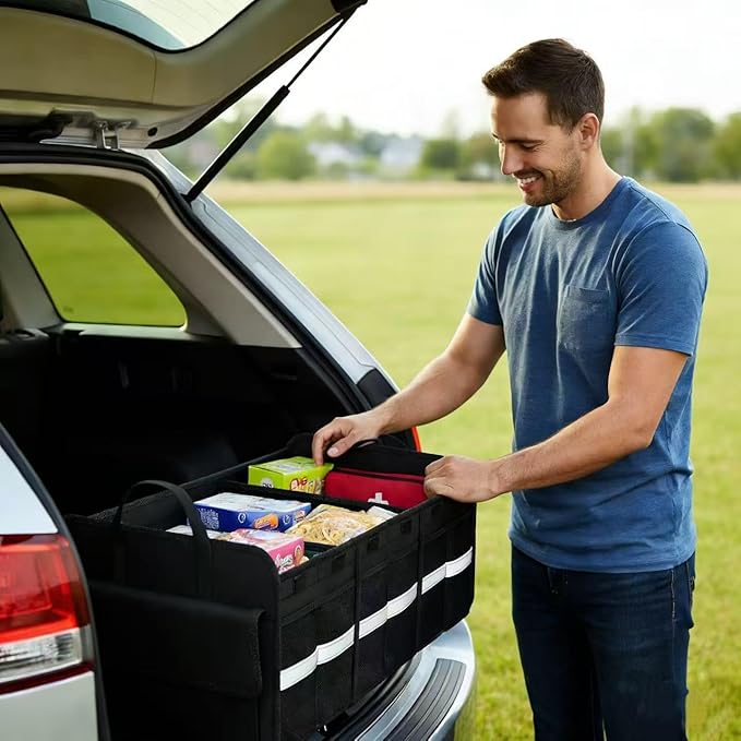 CloudDream Car Trunk Organizer and Storage, 35.4" Large Foldable Cargo Storage with 3 Compartments & 6 Pockets, Waterproof Collapsible Organizer for SUV, Truck, Minivan, Sedan, Auto Accessories