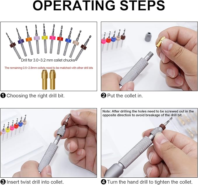 21 PCS Hand Drill Set, Pin Vise Hand Drill Set Including 10 PCS (1.6-2.5mm) Miniature Mini Drill Bits and 10 PCS (0.5-3.2mm) PCB Mini Chuck Chuck for Jewelry DIY, Resin, Wood, Model Making